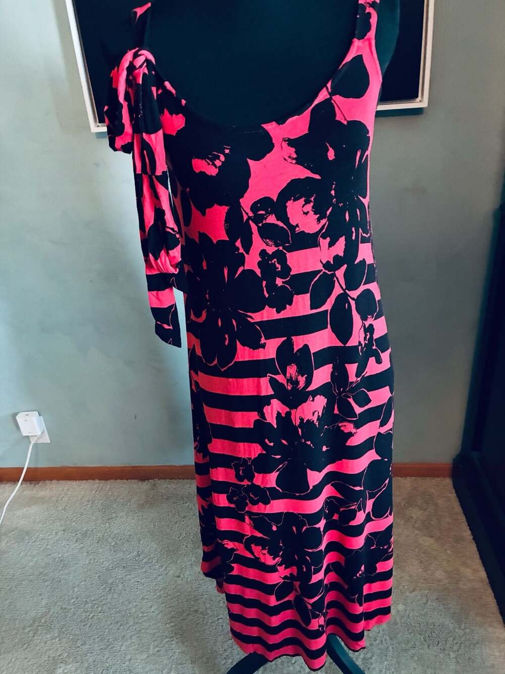 Soma Women's XS Floral Striped Tie-Shoulder Maxi Dress A477